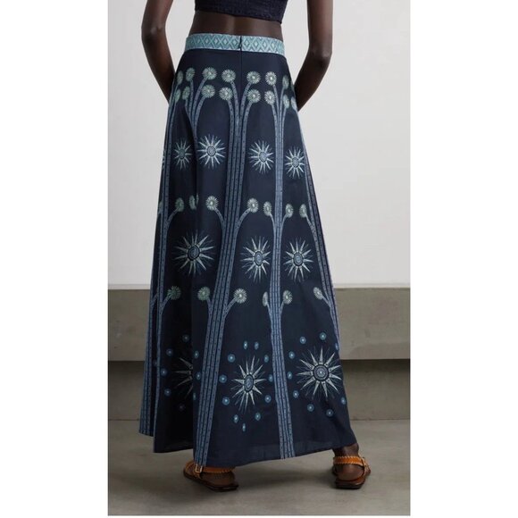 EMPORIO SIRENUSE Womens Size 46/US 10 Camille Navy Blue Embroidered Maxi Skirt - Picture 2 of 9